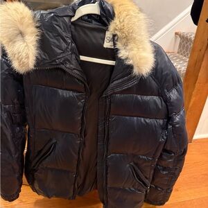 Navy SAM Puffer Jacket with Fur Trim